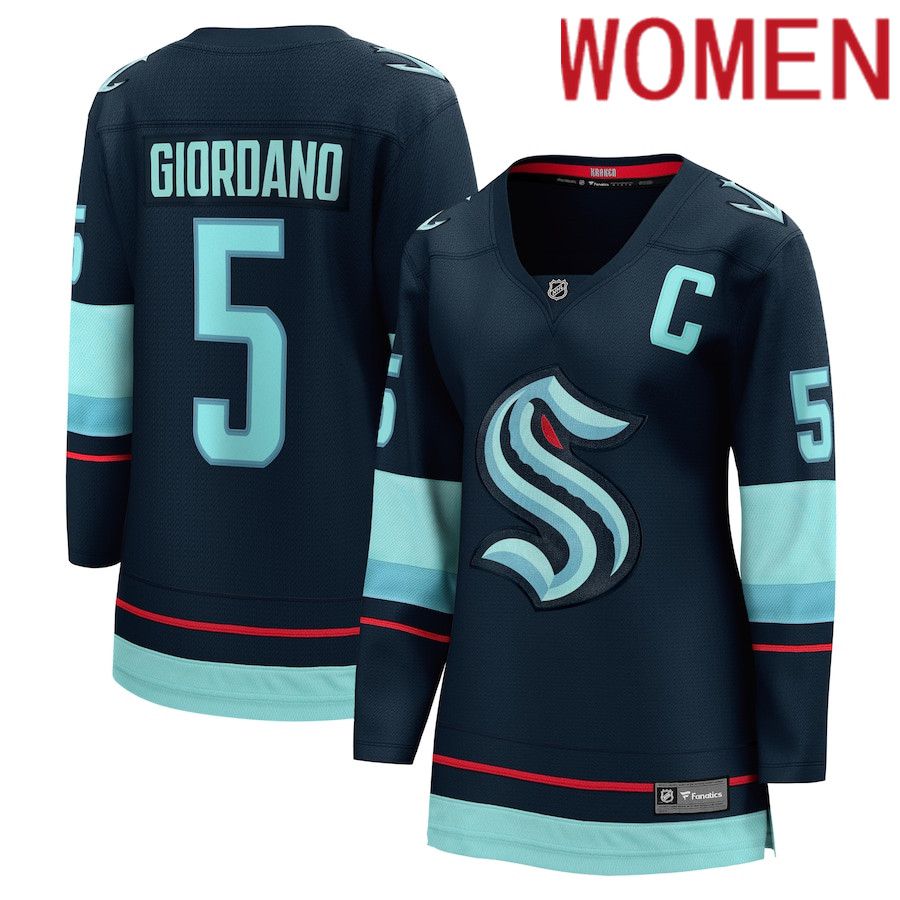 Women Seattle Kraken 5 Mark Giordano Fanatics Branded Deep Sea Blue Home Premier Breakaway Player NHL Jersey